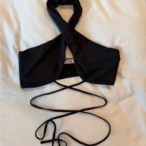 Edikted Black Wrap Crop Top with Long Tie Straps